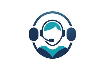 A clean logo featuring a figure with headphones, representing IT support services in a minimal style, Minimal logo depicting IT support services, minimalist simple modern vector logo design