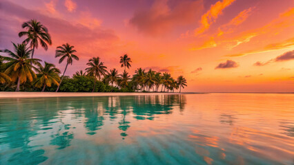 Tropical beach sunset crystal clear serene tropical beach at sunset with crystal clear water and palm trees