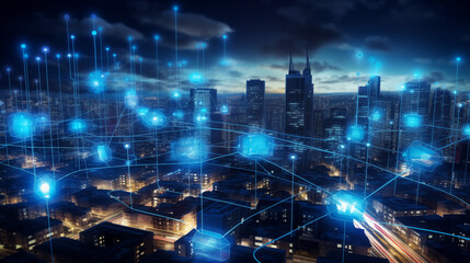 5G wireless network, high speed internet, cloud computing or connect diagram technology, Data storage, service, synchronize, online, financial, Connectivity global, smart city