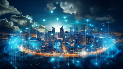 5G wireless network, high speed internet, cloud computing or connect diagram technology, Data storage, service, synchronize, online, financial, Connectivity global, smart city