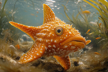 Glimpse of a Spiky Orange Fish in a Vibrant Underwater Habitat