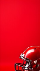 Fototapeta premium Red Football Helmet on Red Background American Football Sport Game Equipment Safety Helmet Sport