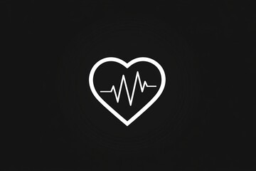 White Heart with Electrocardiogram Line on Black Background