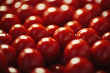 A captivating arrangement of glossy red spheres reflecting light, creating a visually striking and abstract composition.