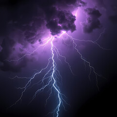 Powerful Lightning Bolt in Dark Storm Clouds with Purple Night Sky