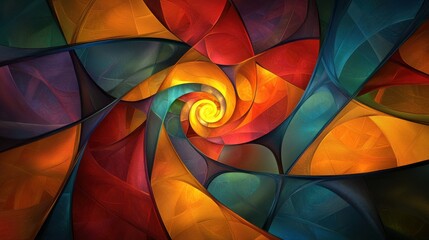 Fototapeta premium A vibrant, swirling pattern of colors creates a mesmerizing spiral effect, blending shades of red, orange, blue, and green in an abstract design.