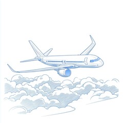 Naklejka premium Minimalist line drawing of airplane flying above clouds with soft gradients