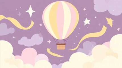 Pastel Hot Air Balloon in a Dreamy Sky