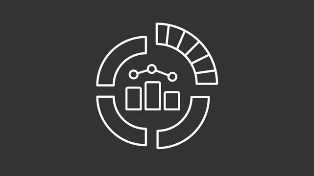 Statistical graphs white line animation. Efficiency metrics animated icon. Scaling diagrams. Productivity, performance. Isolated illustration on dark background. Transition alpha video. Motion graphic