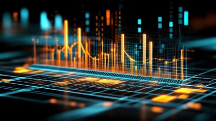 A vibrant digital visualization showcasing dynamic data trends with colorful graphs and metrics against a dark background.