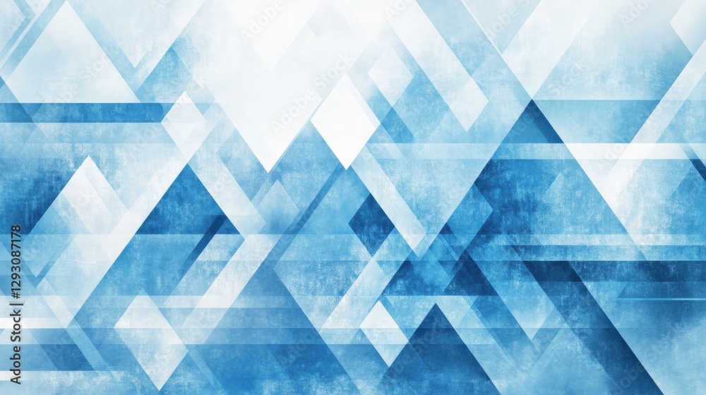 Poster abstract blue geometric pattern with layered shapes creating depth and texture in a serene backgroun