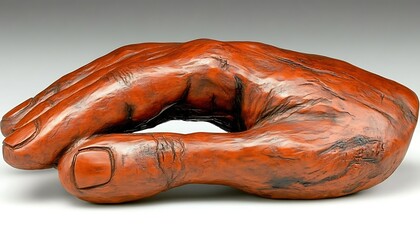 Carved hand sculpture, studio setting