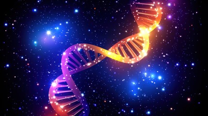 Obraz premium Abstract Illustration of Glowing DNA Molecule Against Starry Background