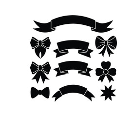 collection of black silhouette ribbon vector art