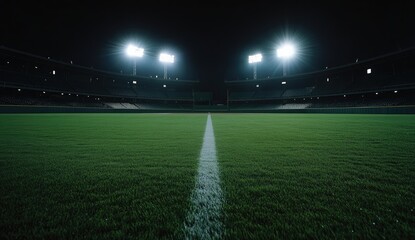Night baseball field, empty stadium