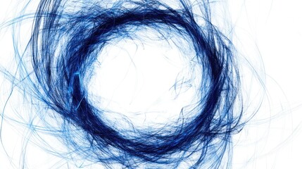 Abstract blue swirling circular frame on white background.