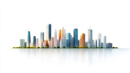 Obraz premium Modern City Skyline Illustration with Buildings and Nature Elements