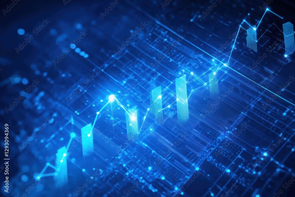 Poster blue data visualization with graphs and digital elements