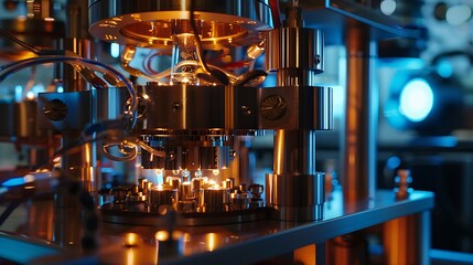Close-Up View of Advanced Quantum Computing Technology in a Lab Setting