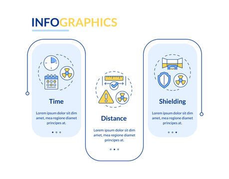 Principles of radiation exposure rectangle infographic vector. Nuclear waste safe conservation. Data visualization with 3 steps. Editable rectangular options chart. Lato-Bold, Regular fonts used