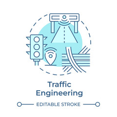Traffic engineering soft blue concept icon. Designing and implementing infrastructure. Transport management. Round shape line illustration. Abstract idea. Graphic design. Easy to use in booklet