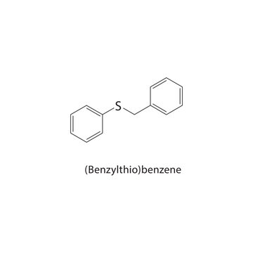 (Benzylthio)benzene skeletal structure.Thiophenol Derivative compound schematic illustration. Simple diagram, chemical formula.