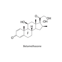 Betamethasone skeletal structure.Corticosteroid compound schematic illustration. Simple diagram, chemical formula.