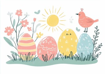 Easter illustration in style of hand-drawn childish doodles