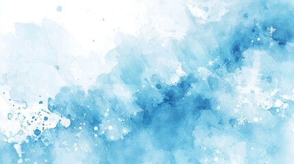 Abstract light blue watercolor background with snowflakes and bokeh lights Winter theme.