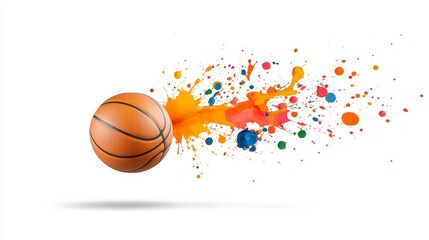 Vibrant Basketball with Color Splashes and Creative Motion Effect