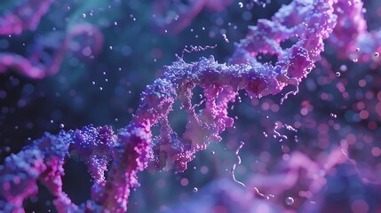 Colorful Abstract Representation of DNA Molecule with Sparkling Particles in Background