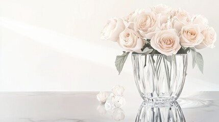 Obraz premium Delicate White Roses in a Crystal Vase: A Stunning Floral Arrangement