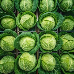 Fototapeta premium Group of fresh cabbages on display as a full background.
