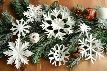 A set of hand-cut paper snowflakes