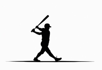 Simple Home Run Graphic: Vector clipart set featuring a silhouette baseball player hitting a home run, isolated on a pure white background with defined margins.

