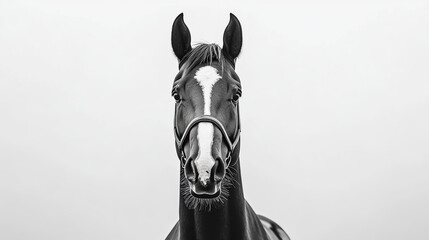 Bay horse in a clean, minimalist composition, symbolizing elegance and simplicity.