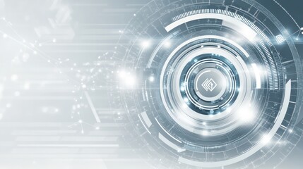 Obraz premium Abstract digital technology background with concentric circles, glowing lines, and data points. Futuristic graphic design with layered geometric shapes.