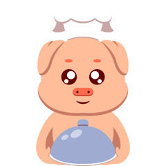 Cute chef pig cartoon icon illustration
