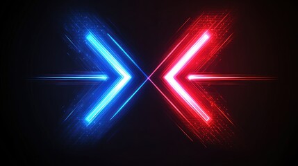 Abstract Arrow Background Design with Blue and Red Neon Light Effect