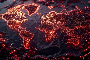 Glowing World Map on Dark Background