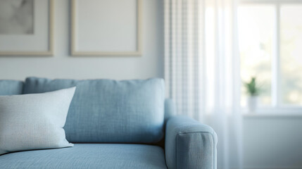 Fototapeta premium Modern living room with a blue sofa, embodying simplicity and contemporary design.