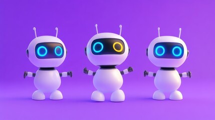 Obraz premium Artificial Intelligence: Adorable Android Automata on Violet Backdrop