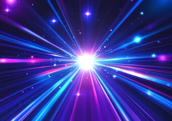 Naklejka premium Blue laser beam light streaks at high speed on a dark background, glowing fast lines of blue and purple colors