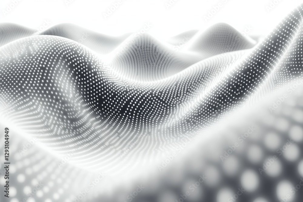 Poster abstract representation of flowing waves in monochrome with dotted patterns and smooth contours