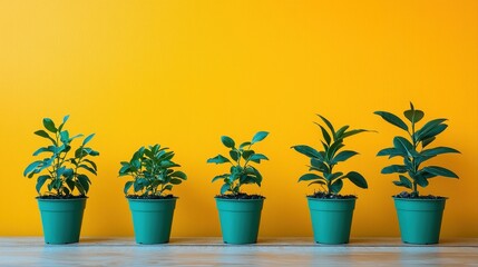 Obraz premium A beautiful row of vibrant potted plants with lush green foliage displayed on a sunny windowsill