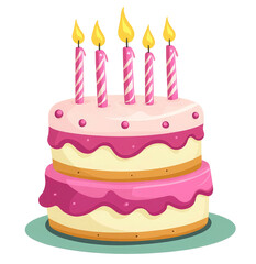 Colorful Birthday Cake with Candles and Candy Decorations on transparent background 