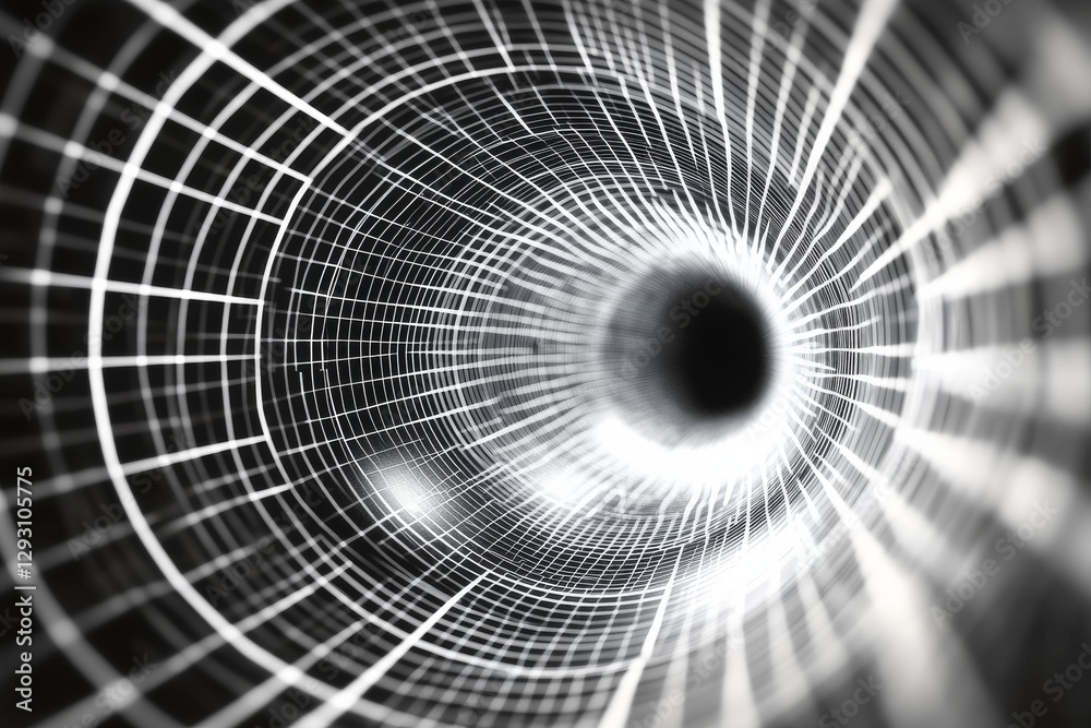 Poster digital spiral tunnel design with intricate grid patterns and a glowing center