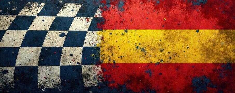 Grunge checkered flag, dirt bike tire tracks, copy space, banner, racing flag, motocross