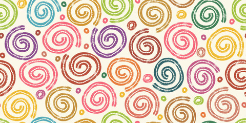 Abstract Seamless Pattern with Trendy and Retro Geometric Shapes. Background with naive playful decorations perfect for wrapping paper, fashion, print