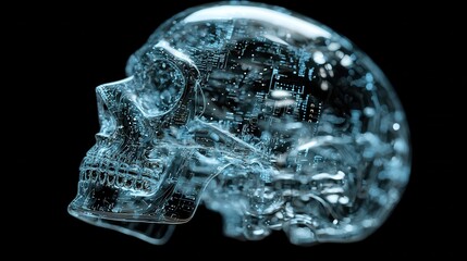 A human head composed entirely of electronic components illustrating the integration of technology and humanity in design